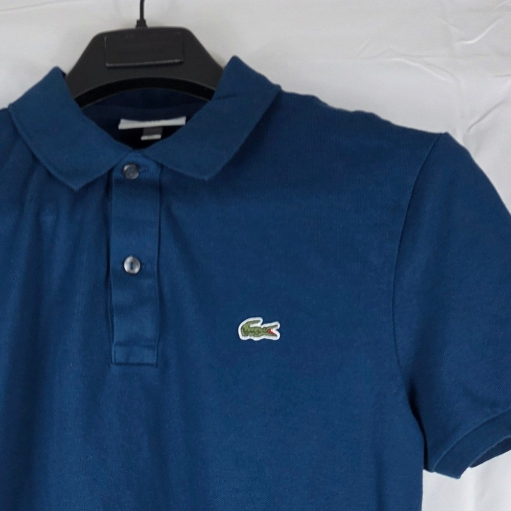 Lacoste Slim Fit Polo Shirt Mens Large L Teal Blue Cotton Pique
